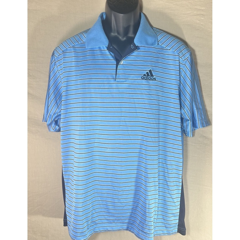 ADIDAS ClimaCool Golf Polo Blue Striped Shirt Collared Mens M Medium